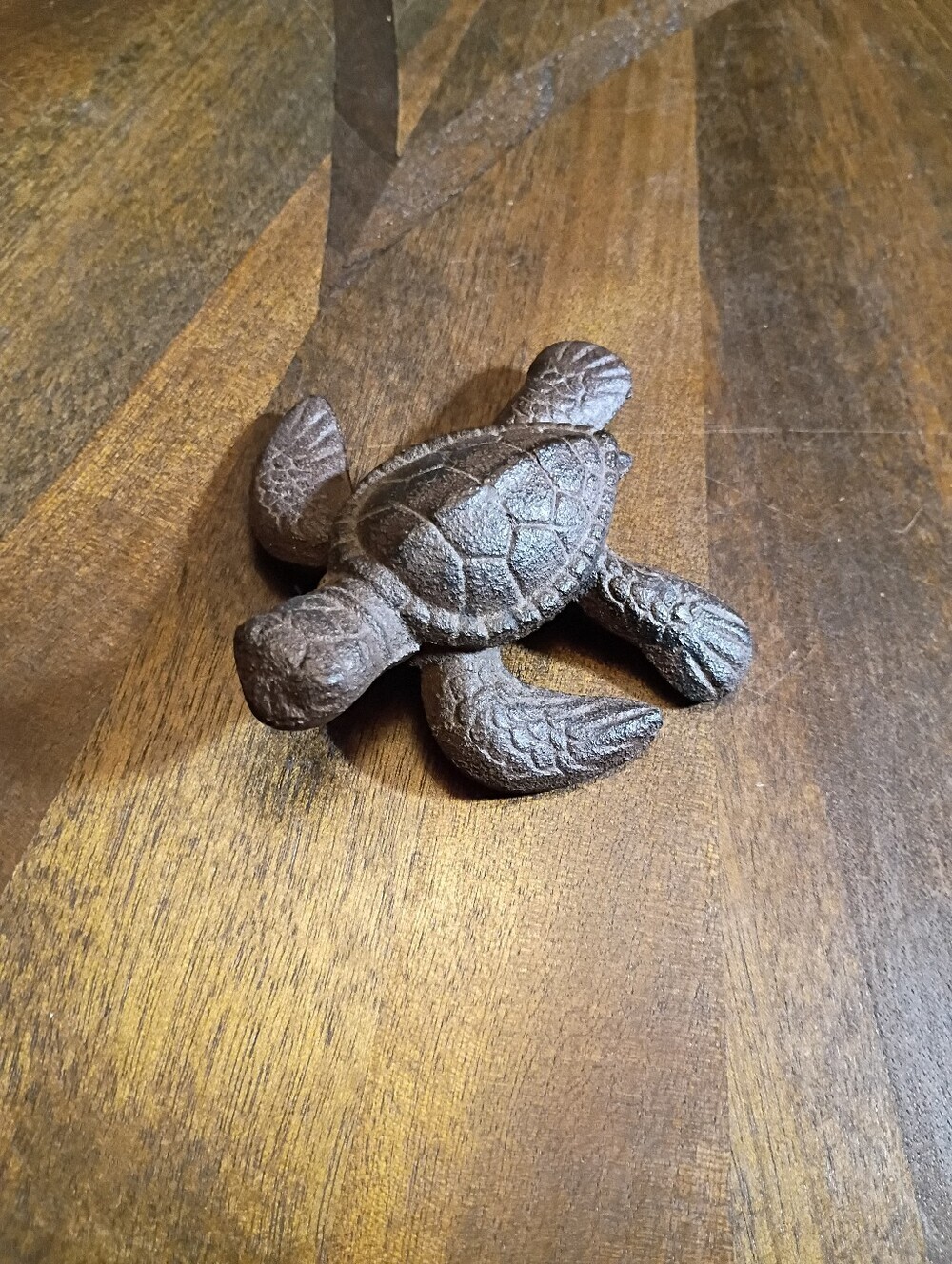 Rustic Cast Iron Sea Turtle Figurine Paperweight Brown Coastal Nautical Decor
